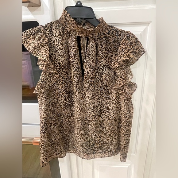 1 State Leopard Keyhole Mock Neck Blouse - Picture 7 of 10